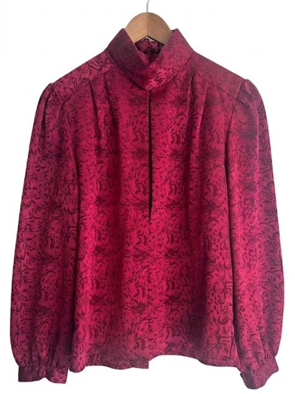 Vintage Compositions Elegant Burgundy Floral Button Cowl Neck Blouse Top Sz 10